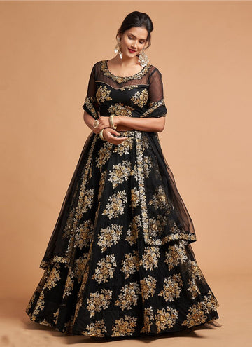 Shiny Black Party Wear Net Lehenga Choli Design